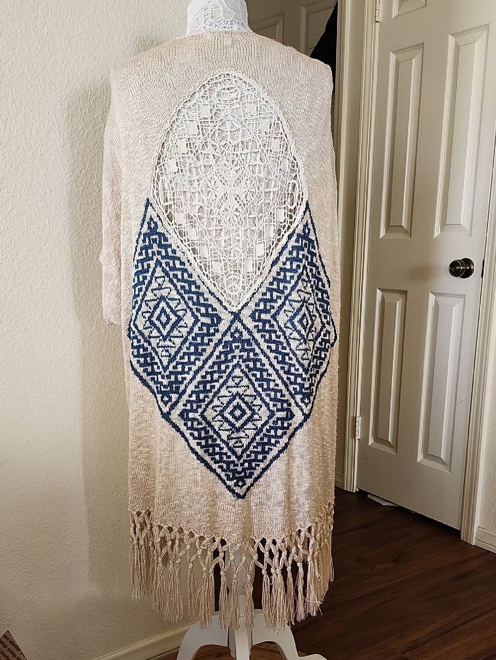 Umgee Beige Fringe Knit Duster Cardigan Boho Chic Western Cowgirl Size Xl/1X